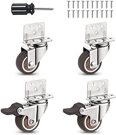 Heavy Duty Casters Set of 4 with Brake,L-Shape Side Mount TPR Plate ...