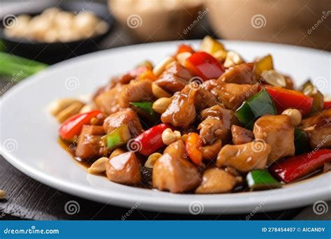 Traditional Kung Pao Chicken with Diced Vegetables and Soy Sauce Stock ...
