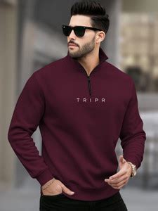 TRIPR Solid High Neck Casual Men Maroon Sweater - Buy TRIPR Solid High ...
