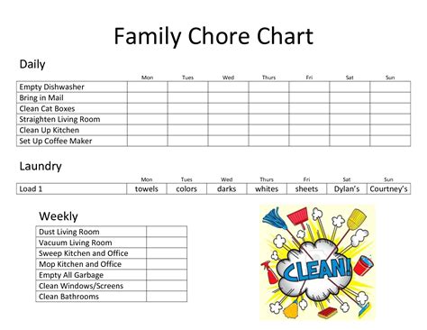 Family chore charts, Chore chart template, Printable chore chart