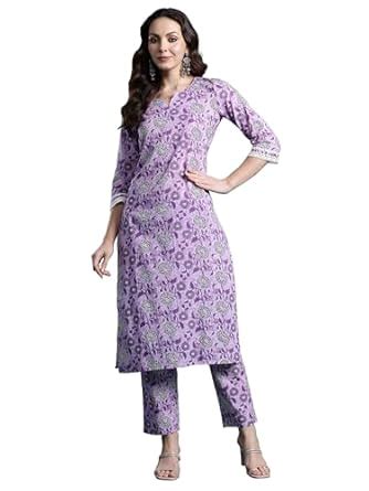 Buy INDO ERA Women's Straight Pure Cotton Floral Printed Kurta & Pant ...