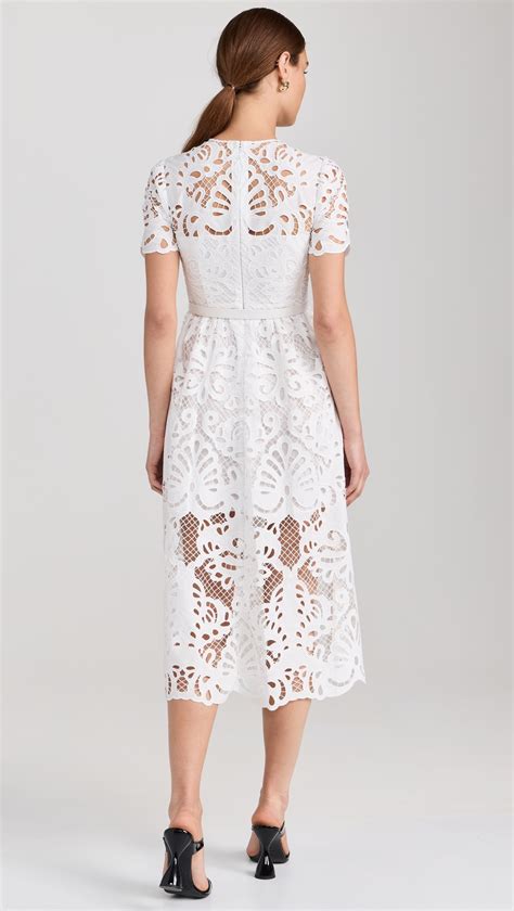Self Portrait White Cotton Lace Button Midi Dress | Shopbop
