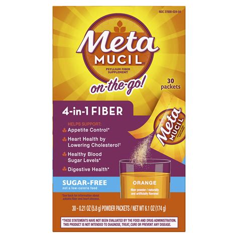 Metamucil Daily Fiber Supplement, Psyllium Husk Fiber Powder, Sugar Free, Orange Flavor, 30 ...