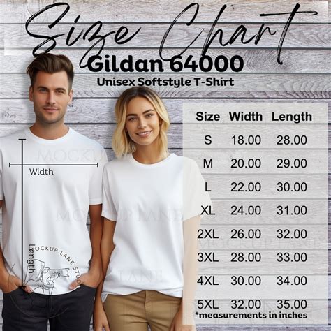 Gildan 64000 Couples Size Chart Mockup, Gildan T-shirt Size Guide ...