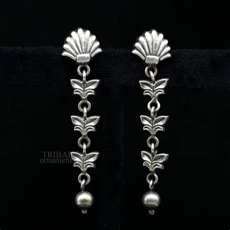 925 sterling silver handmade floral design drop dangle long light ...