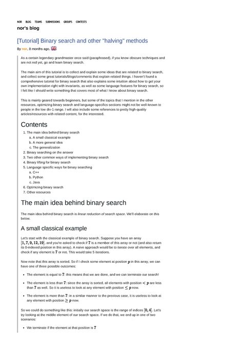 [Tutorial] Binary search and other halving methods - Codeforces - nor's ...