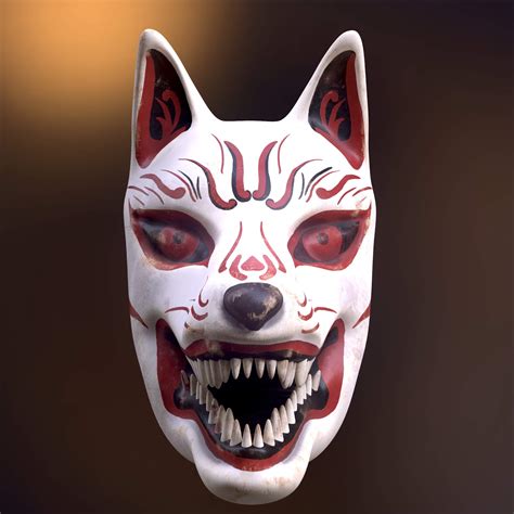 Japanese Kitsune Fox Mask - 3D Model by Gilded 8