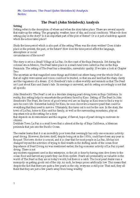 The Pearl By John Steinbeck Setting