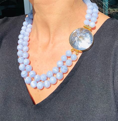 A.Jeschel Powerful Natural Blue Lace Agate necklace with a siganture ...