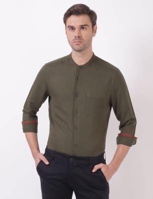 Linen Mix Plain Mandarin Collar Shirts