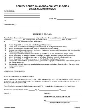 Fillable Online okaloosa county court form Fax Email Print - pdfFiller