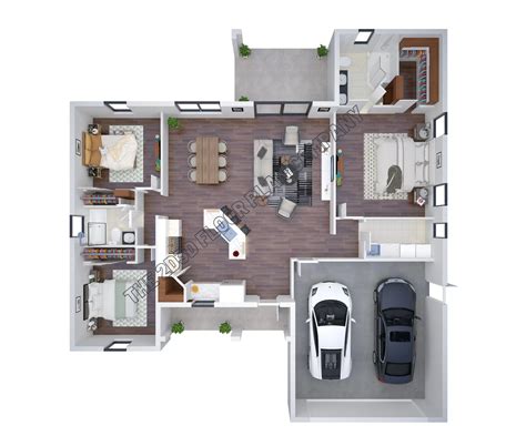 3 Bedroom 3D Floor Plans | Three Bedroom 3D Floor Plans