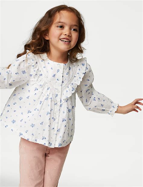 Buy Pure Cotton Floral Blouse Top (2-8 Yrs) at Marks & Spencer