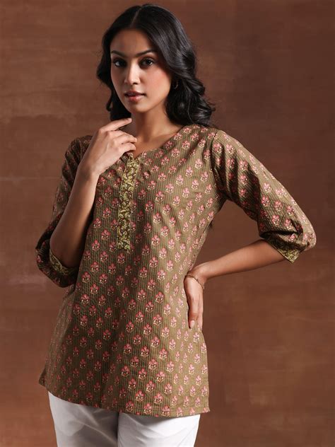 Buy Olive Printed Cotton Straight Kurti Online at Rs.576 | Libas