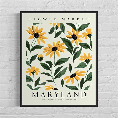 Maryland State Flower, Maryland Flower Market Art Print, Black Eyed Susan 1960's Wall Art ...
