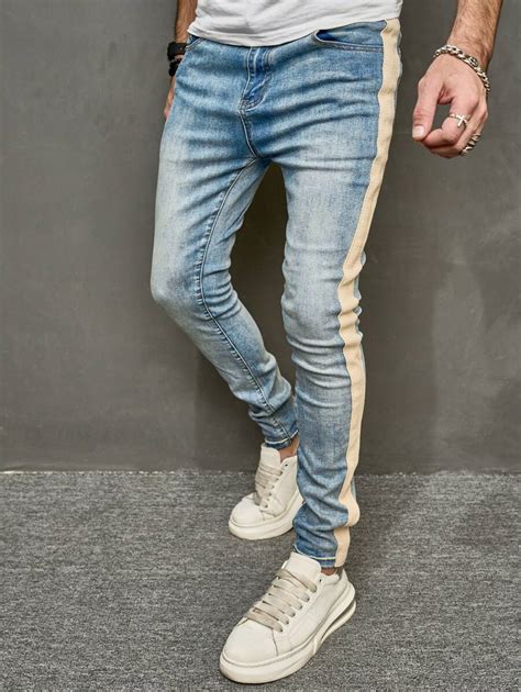 Manfinity LEGND Men Cotton Contrast Side Seam Washed Skinny Jeans Slim ...