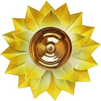 Buy Greenele Lotus Design Brass Diya 5", Puja Deepak/Oil lamp Colorful ...