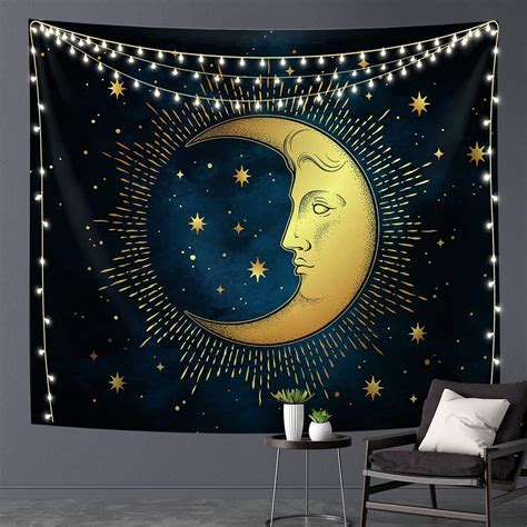 Buy Imandale Moon Tapestry Blue Witchy Tapestry Wall Hanging 59x59 Inch ...