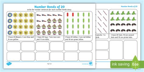 Number Facts of 20 Stories Worksheets (teacher made)