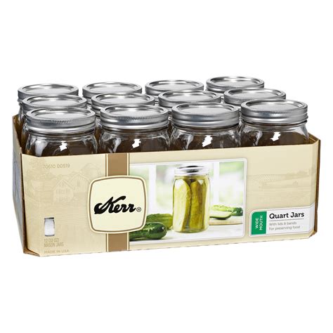 Kerr 32 oz Wide Mouth Glass Mason Jars with Rust-Proof Lids & Bands ...