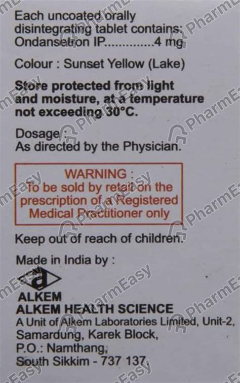 Ondem Md 4 MG Tablet (10): Uses, Side Effects, Price & Dosage | PharmEasy