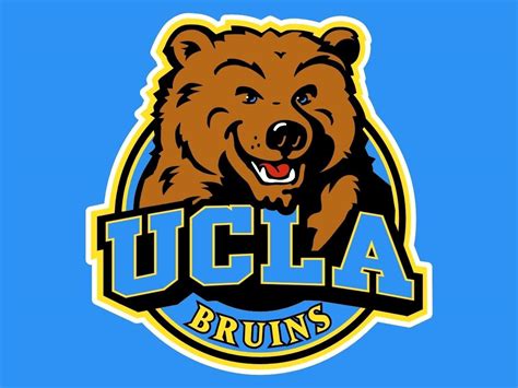 UCLA Bruins logo featuring a smiling bear with blue and gold accents on a light blue background.