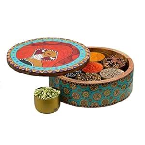 Buy HOMEPRIVILEZ “Classic” Wooden Spice Box/Masala Dabba/Masala Dani ...