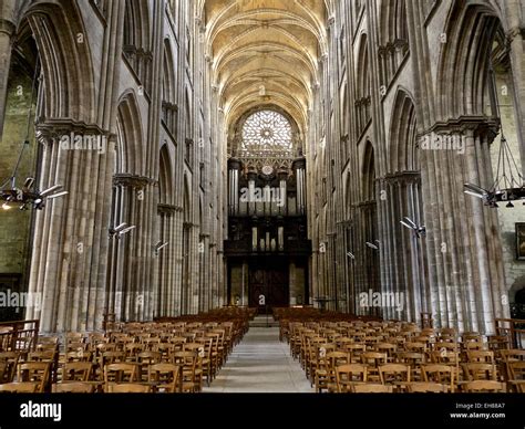 Interior of Notre Dame cathedral, built between 12th and 15th century, Rouen, Normandy, France ...