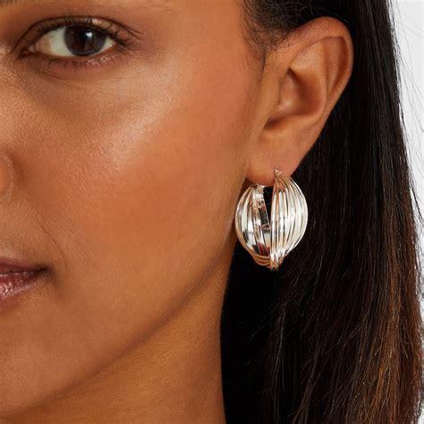 Silver Twisted Ridge Hoop Earrings - Accessorize India