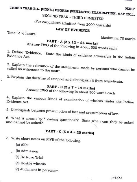Evidence question - THREE YEAR B. H3EF ####### (HONs.) DEGREE (SEMESTER ...
