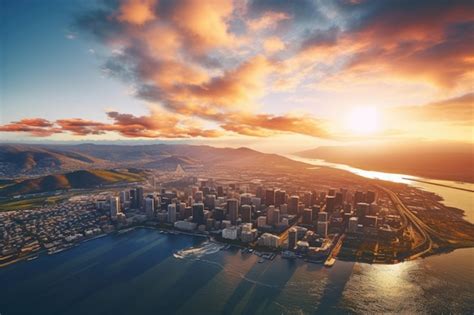 Premium AI Image | Aerial view of Downtown San Francisco at sunset ...