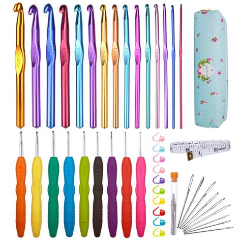 Yarniss 15 Sizes Aluminum Crochet Hooks Set (B-O), 9 Sizes Ergonomic ...