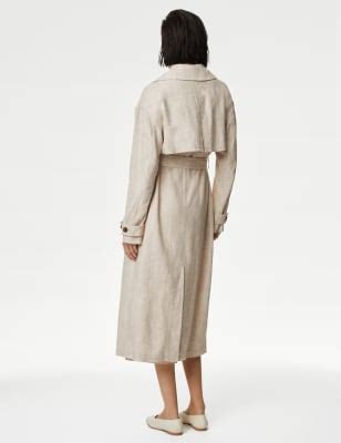 Linen Blend Longline Trench Coat