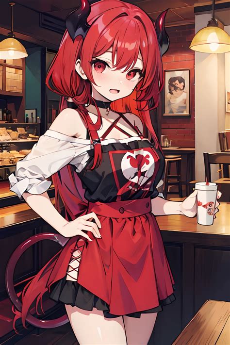 anime girl, succubus, red hair, flustered, casual clothes - SeaArt AI