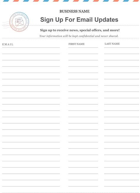 Mailing List Sign Up Sheet Template | PDF Template