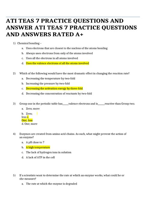 ATI TEAS 7 PRACTICE QUESTIONS AND ANSWER ATI TEAS 7 PRACTICE QUESTIONS ...