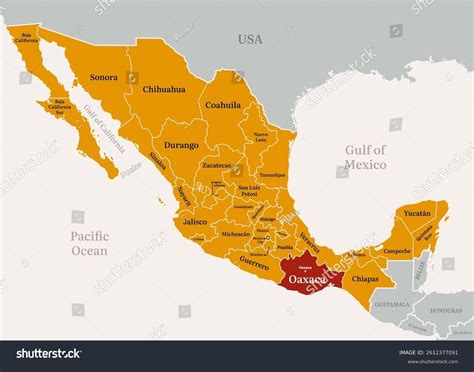 Oaxaca Map Mexico Border State Name Stock Vector (Royalty Free ...