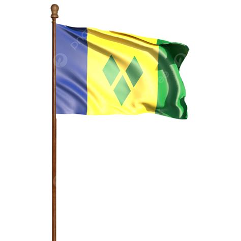 Drapeau De Saint Vincent Et Les Grenadines Avec Mât PNG , Drapeau Saint ...