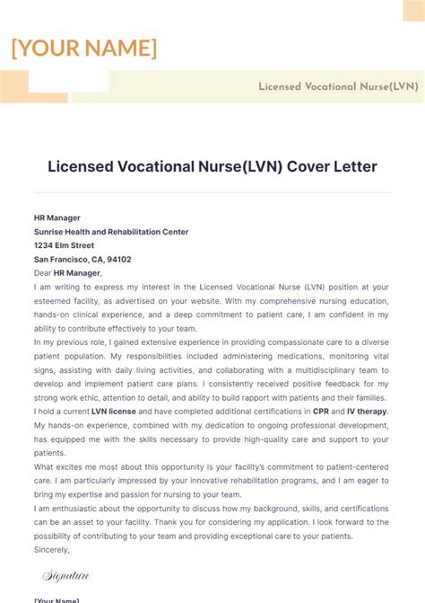 Free Licensed Vocational Nurse (LVN) Cover Letter Template to Edit Online