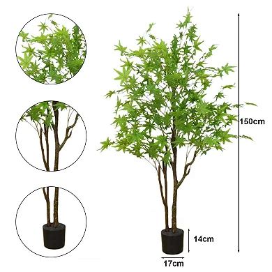 5FT Artificial Maple Tree Realistic Fall Maple Leaves Shrubs Autumn ...