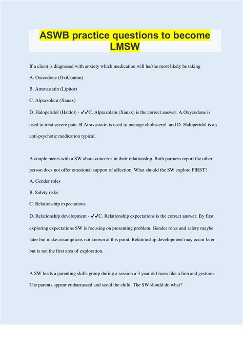 ASWB practice questions to become LMSW | Questions with 100% Correct ...