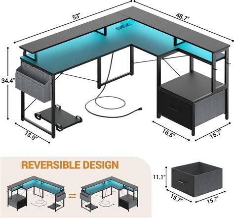 Unikito L Shaped Desk with File Drawer, Reversible L India | Ubuy