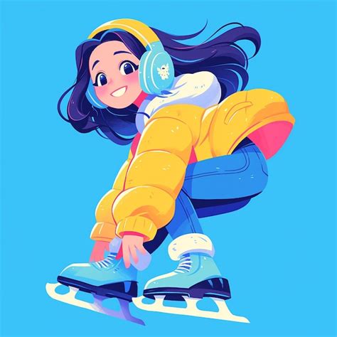 A boston girl ice skates in cartoon style | Premium AI-generated vector