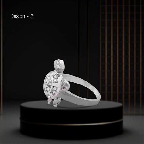 Diamond Studded Tortoise Ring Jewelry in Pure Silver