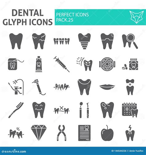 Dental Glyph Icon Set, Dentistry Symbols Collection, Vector Sketches, Logo Illustrations, Tooth ...