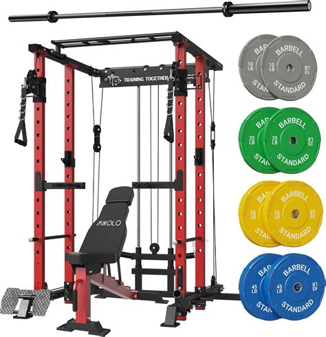 Mikolo Power Cage With Weight Bench 1500lbs Squat Rack Cable ...