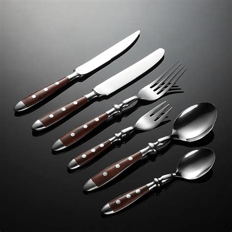 Amazon.com | IKXO 6 Pieces Brown Gum Wood Handle Silverware Set for 1 ...