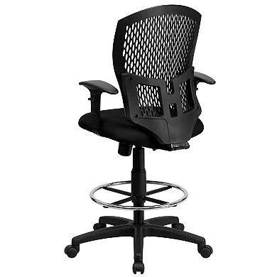 Emma and Oliver Mid-Back Designer Back Draft Chair with Fabric Seat & Arms