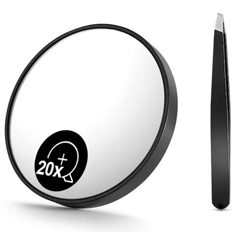 OMIRO 20X Magnifying Mirror and Eyebrow Tweezers Kit, 3.5" Two Suction ...