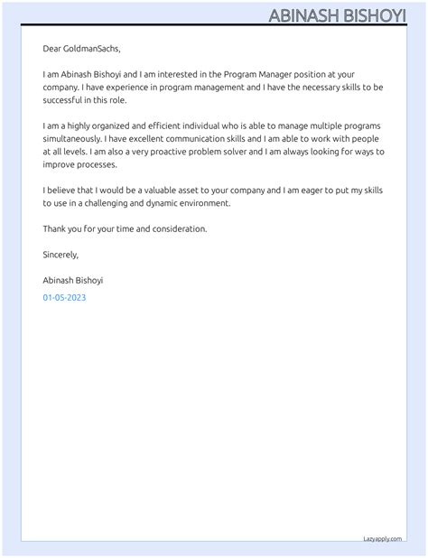 Program Manager Cover Letter Examples 的图像结果